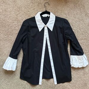 Ravel Black and White Button-Up Blouse size M